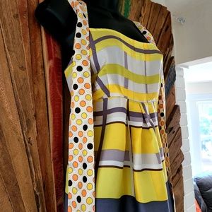 🔑Lil by Anthropologie 100% SILK yellow/gray/orange print babydoll BLOUSE Sz 4🔑